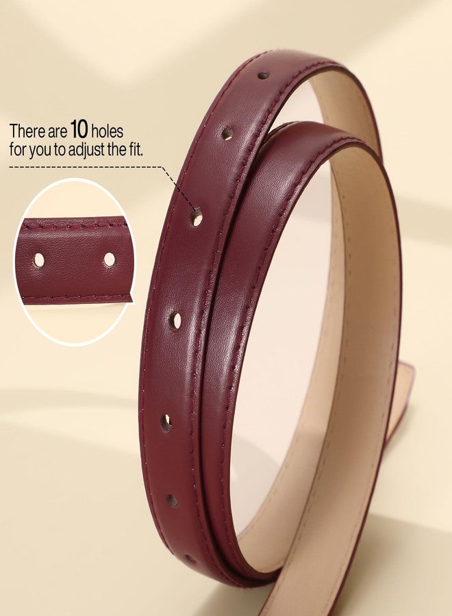 VONMELLI Womens Leather Belt for Jeans Pants Dress Fashion Ladies Thin Skinny Belt with Gold Buckle for Women Burgundy S - Image 4